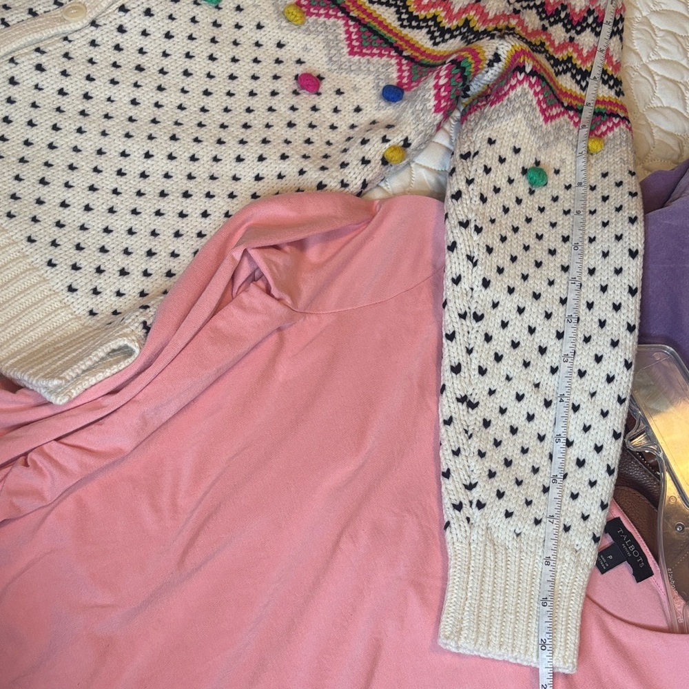 Talbots 2 pc Multicolor Fair Isle Inspired Pullover Sweater and Ruched LS Top SP - Picture 14 of 16